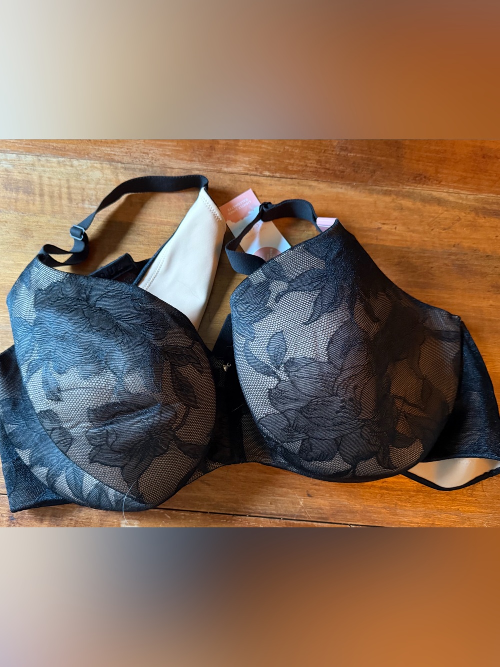 Cacique Black Floral Lace Bra - 48D- Lightly lined balconette
